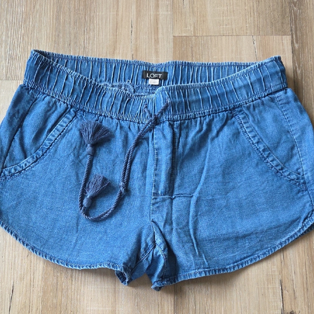 LOFT Denim-Style Drawstring Blue Shorts